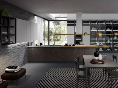 Cucina Moderna Zen Marmo Marrone e Corda Opaco di Mobilturi
