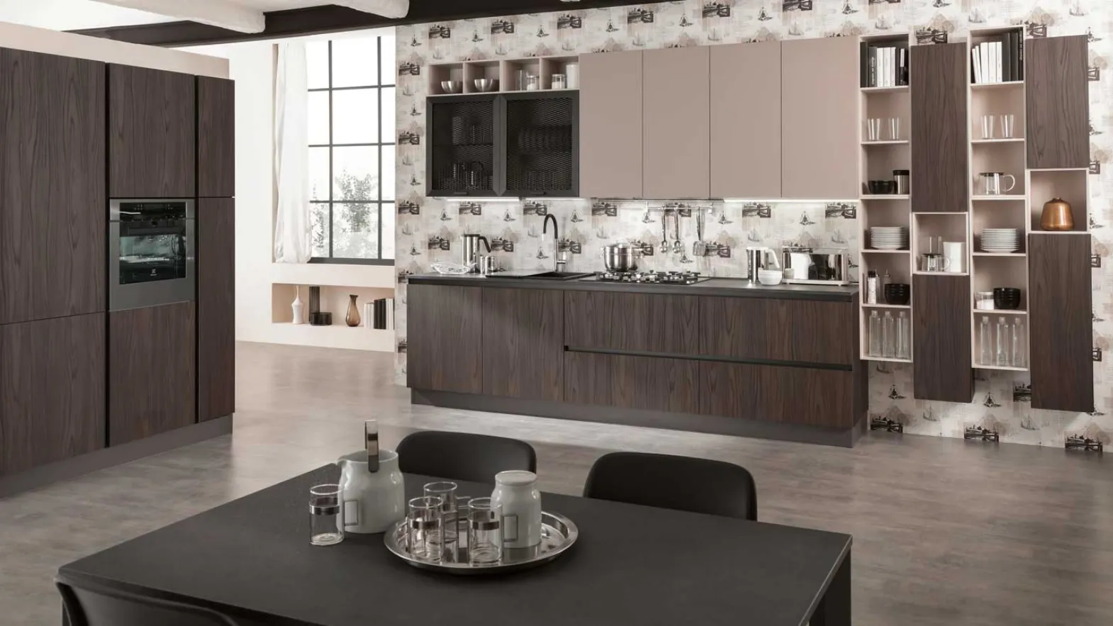 Cucina Moderna Zen Noce Scuro e Fango Opaco di Mobilturi
