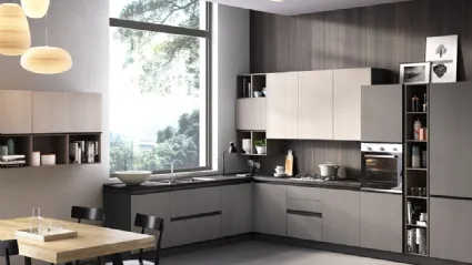 Cucina Moderna angolare Zoe 03 Rovere Chiaro e Rovere Scuro di Net Cucine