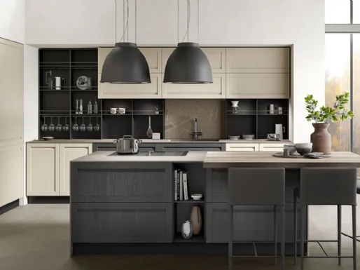 Cucina Moderna con penisola Stratos in HPL Pulpis LIght e HPL Lavagna di Mobilturi