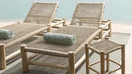 Lettino e Sgabello in fibra sintetica e legno Lampok di Bizzotto
